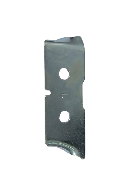 Slotted steel lower stay bracket for automotive lower body panel support.