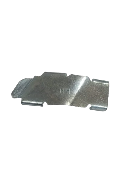Formed steel right left end cap bracket for automotive body panel edge protection.