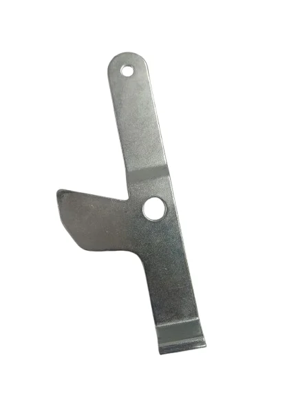 Steel battery band strap with precision holes for automotive battery securing.