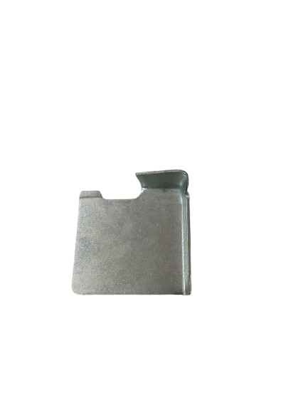 Steel rear brake cable plate for rear wheel braking cable routing and support.